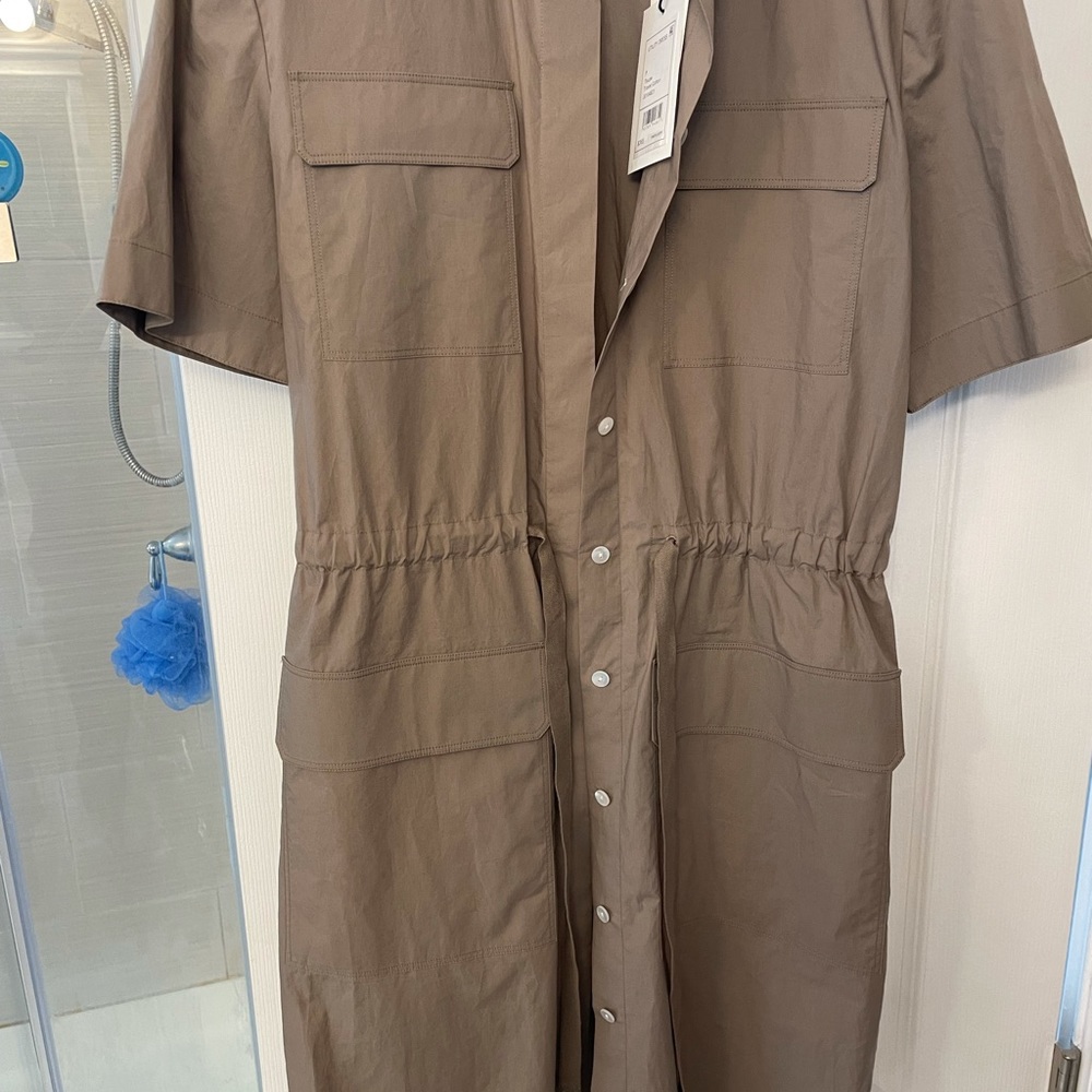 Theory travel cotton short sleeve utility dress in Taupe (size P) - Picture 2 of 4